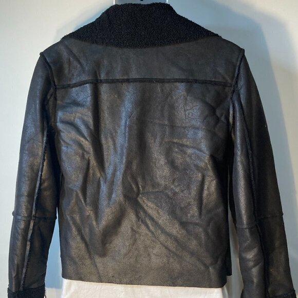 Vigoss SZ S NWT Black vegan suede leather sherpa open front moto jacket - Picture 9 of 13